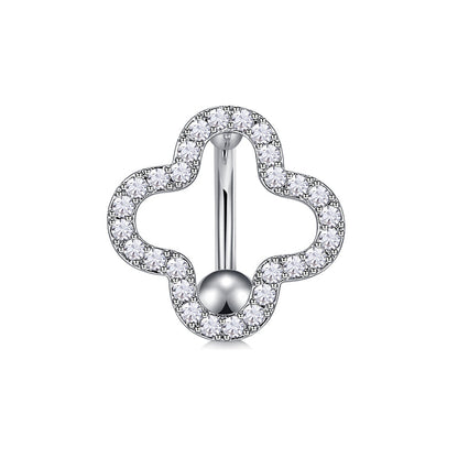 Trendy Women’s Belly Button Ring – Stainless Steel Dangle Navel Piercing with Crystal Flower Punk Jewelry