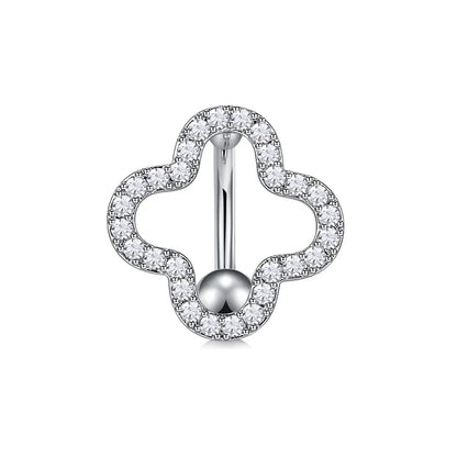 Trendy Women’s Belly Button Ring – Stainless Steel Dangle Navel Piercing with Crystal Flower Punk Jewelry