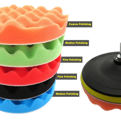3/5/7-Inch Car Polishing Disc 8pcs Set — Self-Adhesive Buffing, Waxing, and Wool Pads for Car Polisher with Drill Adapter