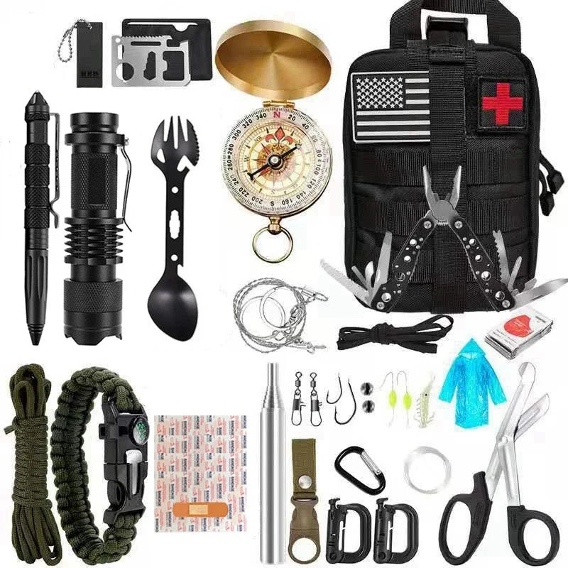 Emergency Trauma Survival Kit - Outdoor Camping First Aid Bag with SOS Wilderness Gear and Emergency Tools