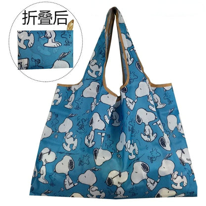 Snoopy Foldable Shopping Bag – Large Waterproof Nylon Tote, Reusable Portable Shoulder Bag for Women
