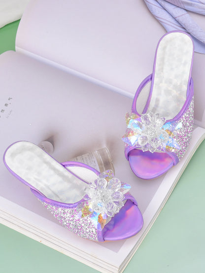 Girls’ Crystal Princess Slippers - High Heel Dress Shoes for Children