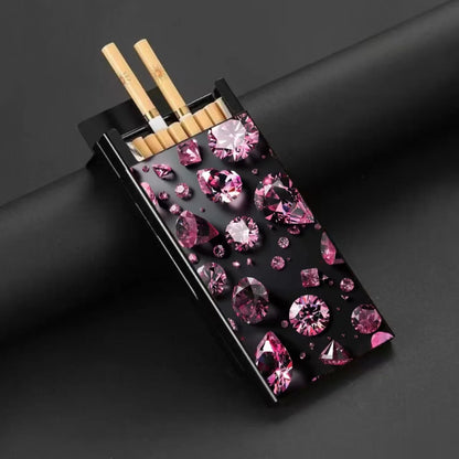 Slim Metal Cigarette Case - Sliding Lid Holder with Creative Pattern for 20 Cigarettes