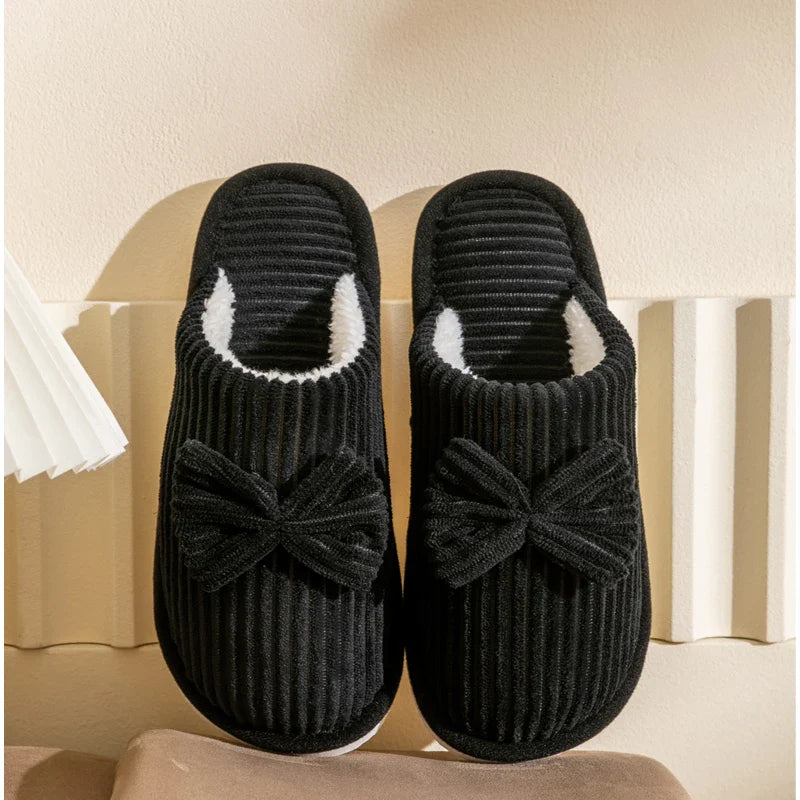 Women’s Fashion Bow Slippers – Lightweight Soft Warm Indoor Bedroom Slippers for Fall & Winter Home Comfort