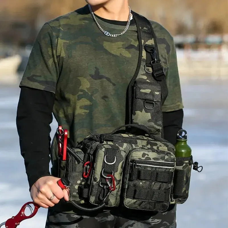 Fishing Tackle Backpack: Gear Storage Bag with Rod Holder, Fanny Pack Design for Men - Fly Fishing Sling Shoulder Bag