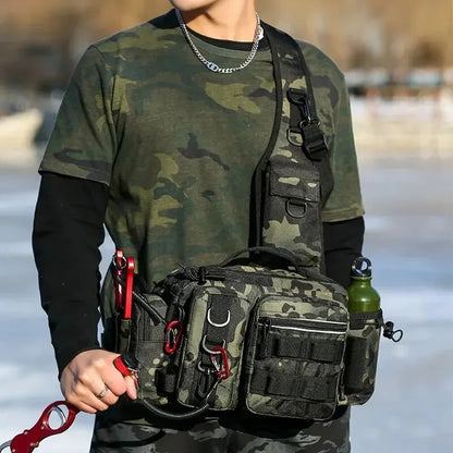 Fishing Tackle Backpack: Gear Storage Bag with Rod Holder, Fanny Pack Design for Men - Fly Fishing Sling Shoulder Bag
