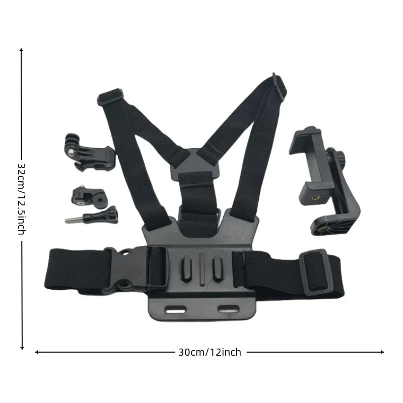 First-Person Adjustable Chest Strap Mount – Action Camera & Mobile Phone Holder for Cycling, Skiing, Outdoor Recording