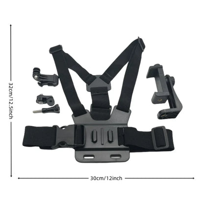 First-Person Adjustable Chest Strap Mount – Action Camera & Mobile Phone Holder for Cycling, Skiing, Outdoor Recording