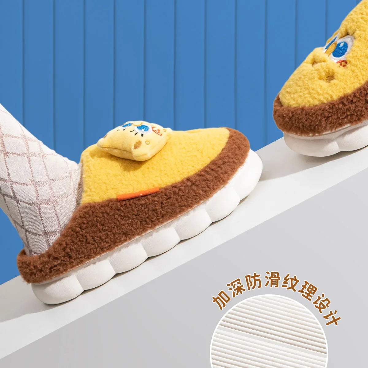 SpongeBob Suede House Slippers for Men & Women — Slip-On Fuzzy Indoor/Outdoor Shoes with Faux Fur Lining