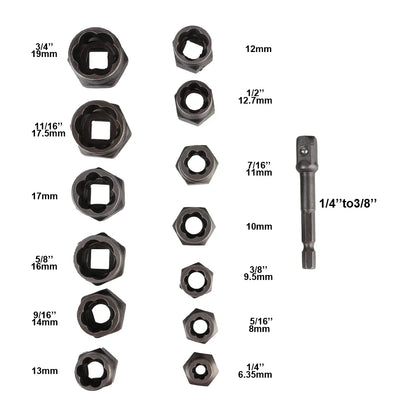 14-Piece Bolt & Nut Remover Socket Set - Cr-Mo Steel Damaged Screw Extractor Car Tool Kit
