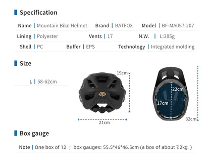 BATFOX Men's Cycling Helmet – MTB Mountain Bike Racing Helmet, Speedframe Casco para Bicycle