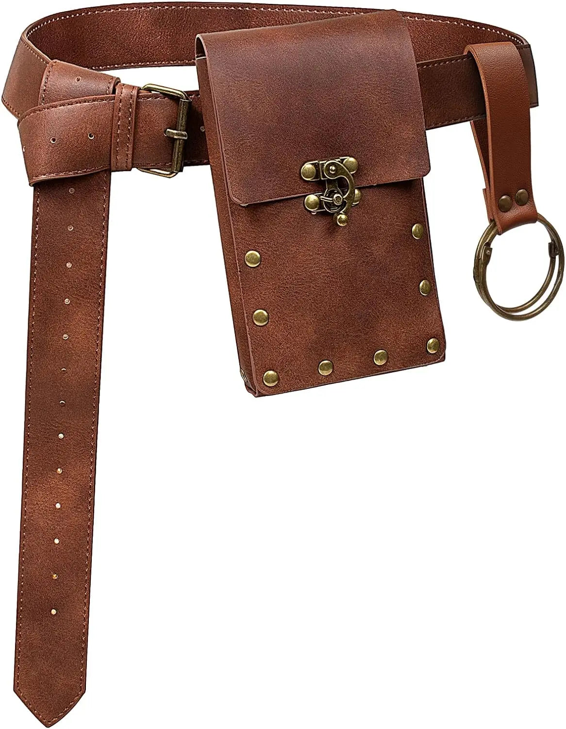 Medieval Cosplay Leather Belt Set – Copper Coin Waist Bag for Renaissance Dress, Steampunk Role-Playing & Halloween Costume