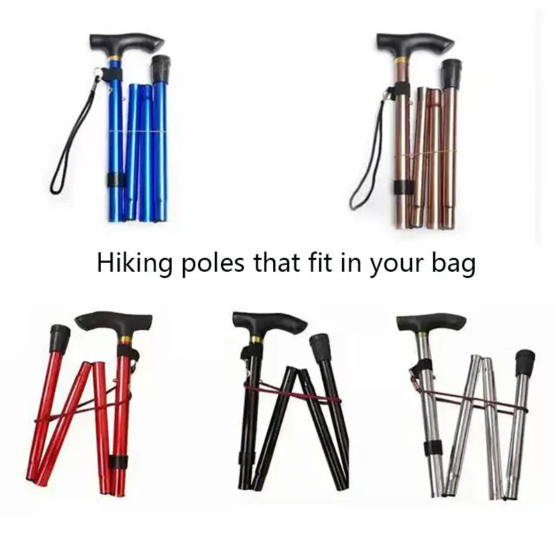 Outdoor Mountaineering Trekking Poles — 5-Section Telescopic Aluminum Alloy Folding Cane for Hiking & Climbing