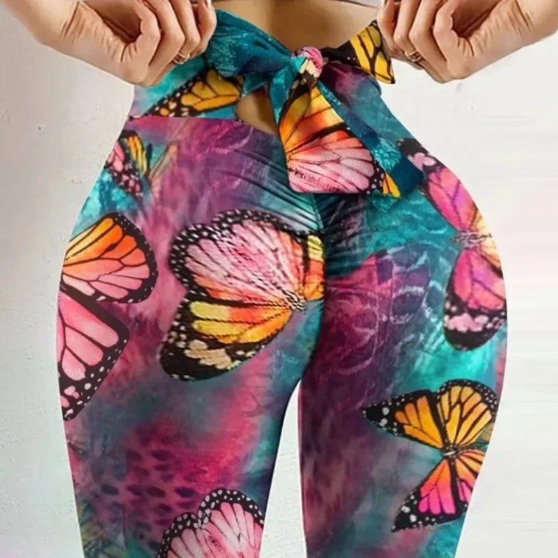 Women’s High Waist Butterfly Leggings – Bowknot Yoga Pants for Butt Lift & Fitness