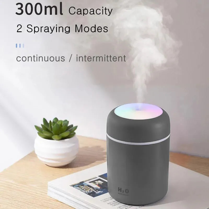 Portable Mini USB Air Humidifier 300ml - Aroma Diffuser with Cool Mist for Bedroom, Home, Car, Plants, and Purification