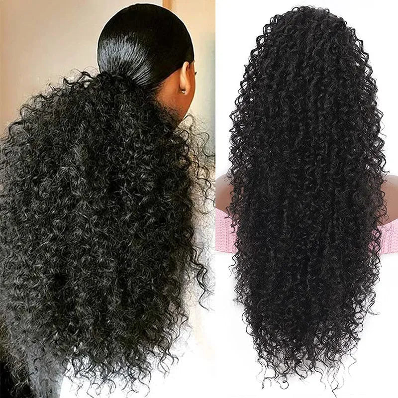 Afro Kinky Curly Drawstring Ponytail Extension - Synthetic Heat Resistant Hair Piece for African Women