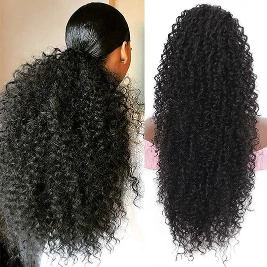 Afro Kinky Curly Drawstring Ponytail Extension - Synthetic Heat Resistant Hair Piece for African Women