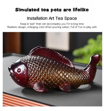 Colour-Changing Koi Carp Tea Table Ornaments – Creative Zen Desktop Decorations, Two Fish Report Happiness Teaware Accessories