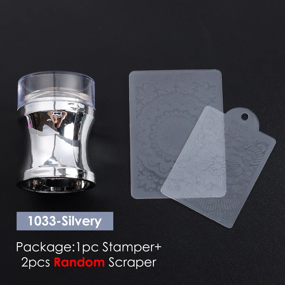 Transparent Nail Art Stamper Kit - French Manicure Stamping Plate, Scraper & Polish Tools