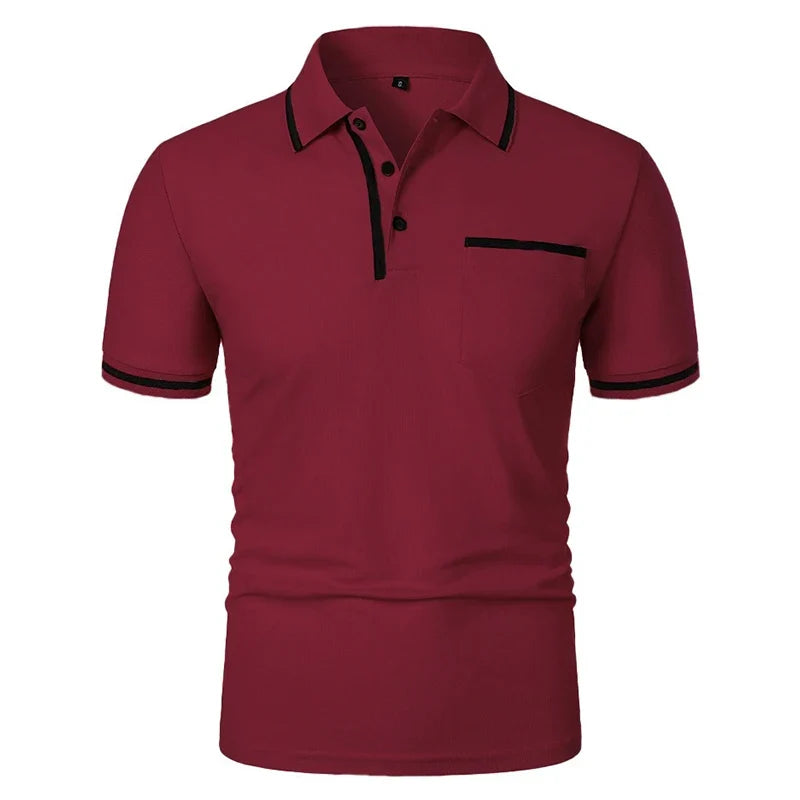 Men's Short Sleeve Polo Shirt - Breathable Solid Color Casual Summer Top with Pocket Design