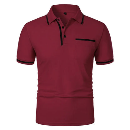 Men's Short Sleeve Polo Shirt - Breathable Solid Color Casual Summer Top with Pocket Design