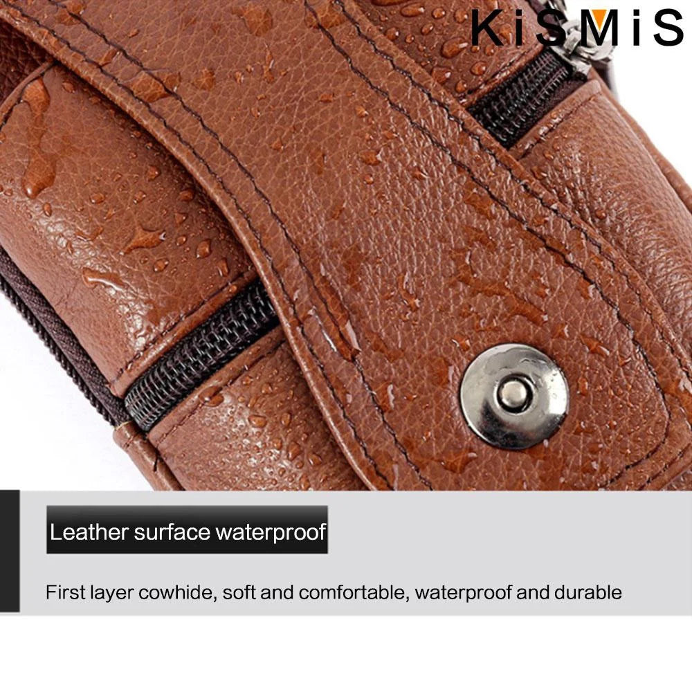 KISMIS Men’s Leather Waist Bag – Multifunction Fanny Pack with Large Capacity and Shoulder Strap