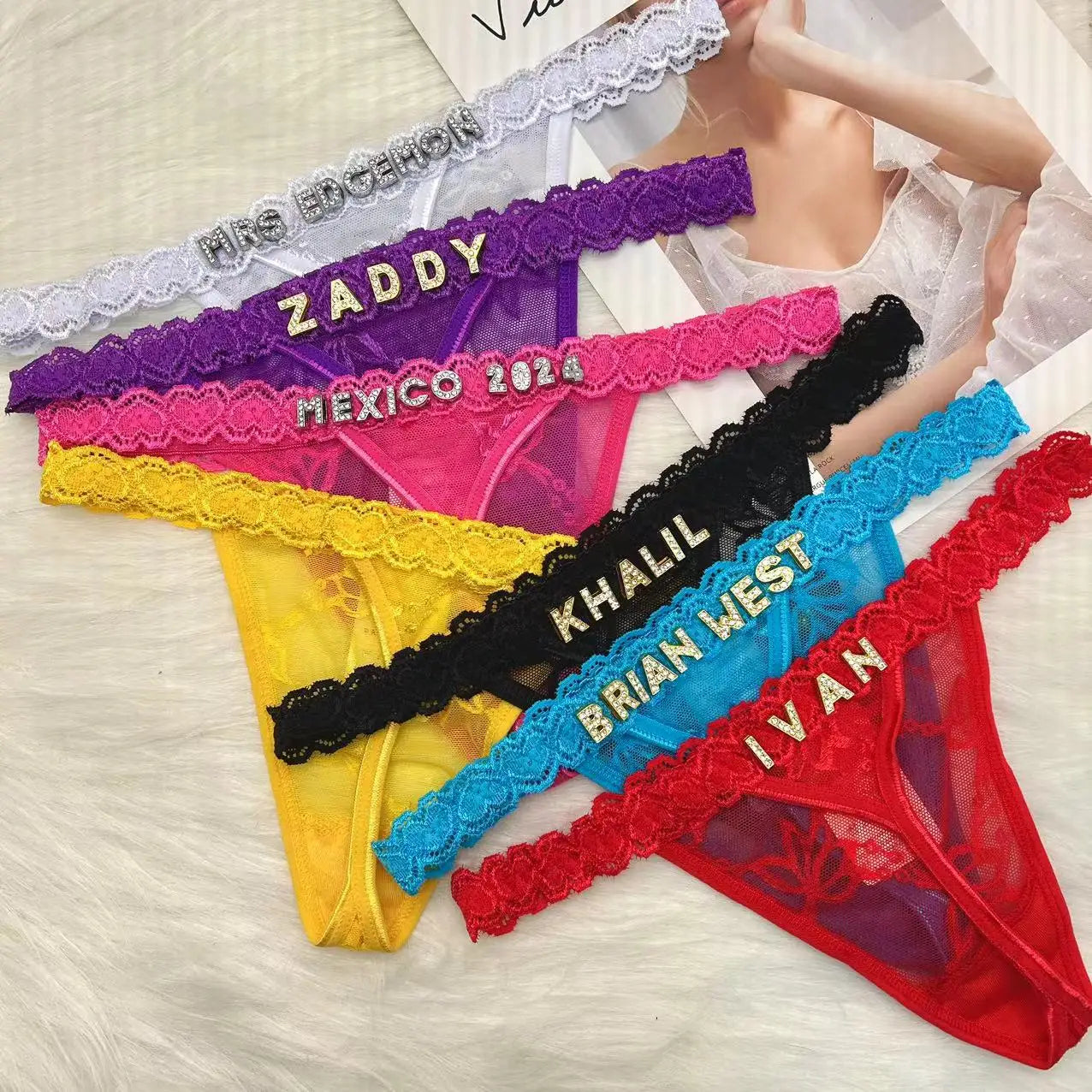 Custom Rhinestone Letter Thong Panties – Personalized Sexy G-String Underwear DIY Name Bikini Jewelry Gift for Women