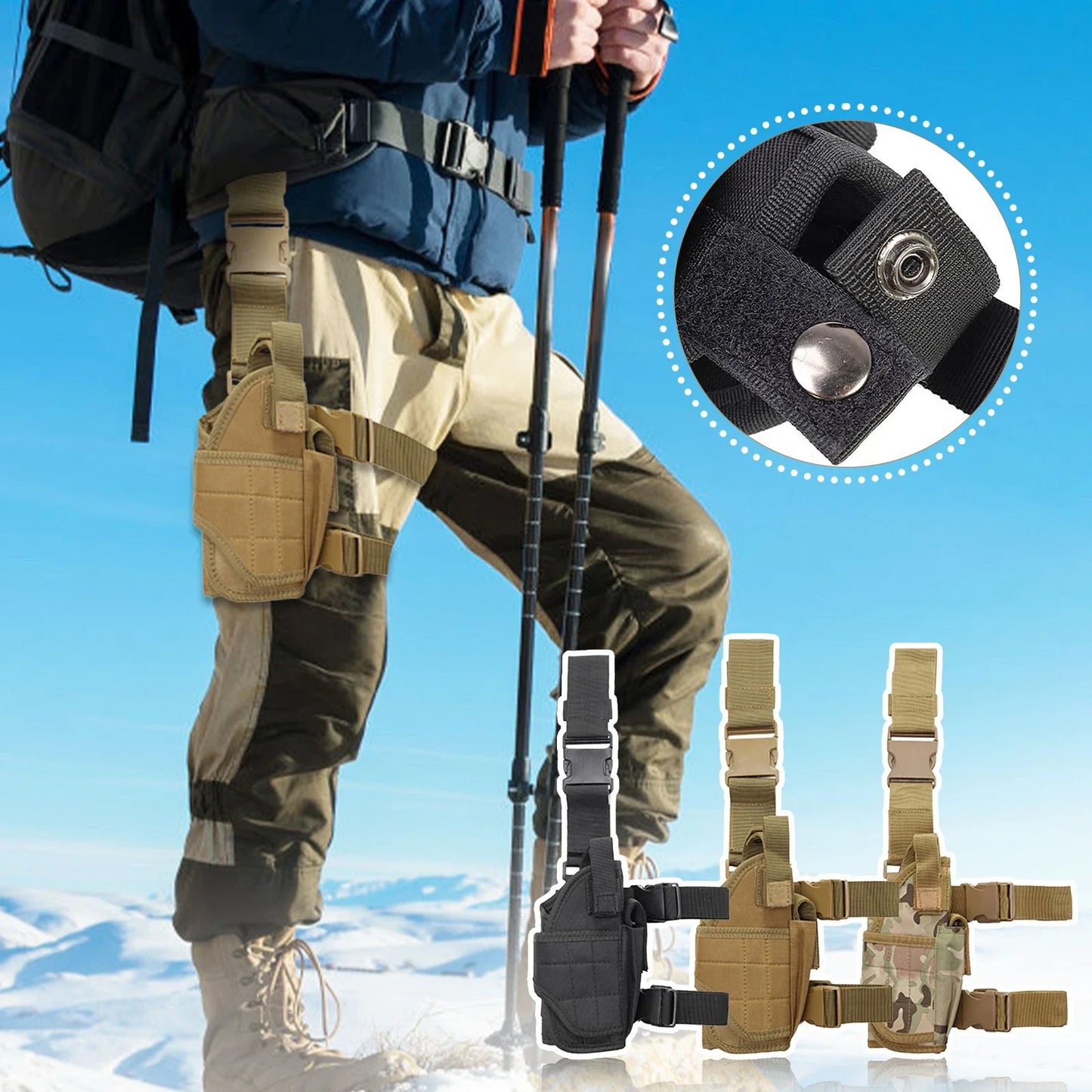 JSJM Tactical Thigh Gun Holster – Right-Handed Pistol Leg Pouch Harness for All Handguns, Outdoor Hunting & Military Use