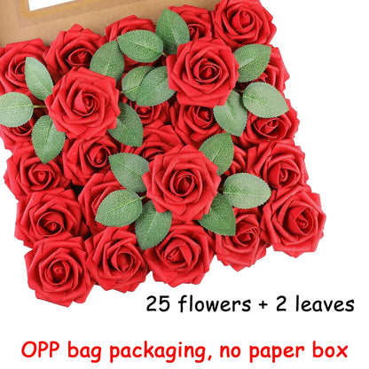 25pcs Artificial Roses with Stems – Fake Flowers for DIY Wedding Bouquets, Centerpieces & Home Party Decorations