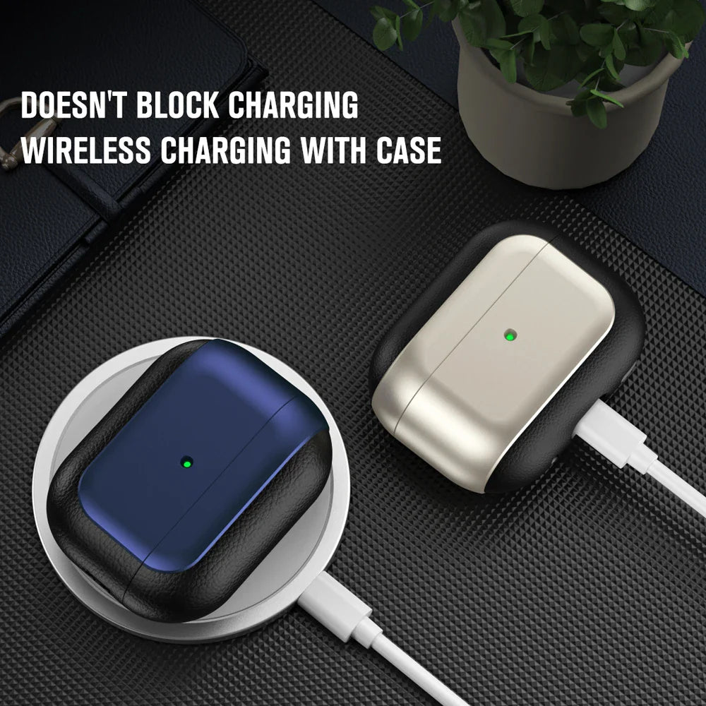 Luxury Leather Pattern Earphone Case for AirPods Pro 2/3/4 – Shockproof ANC Cover with Lanyard