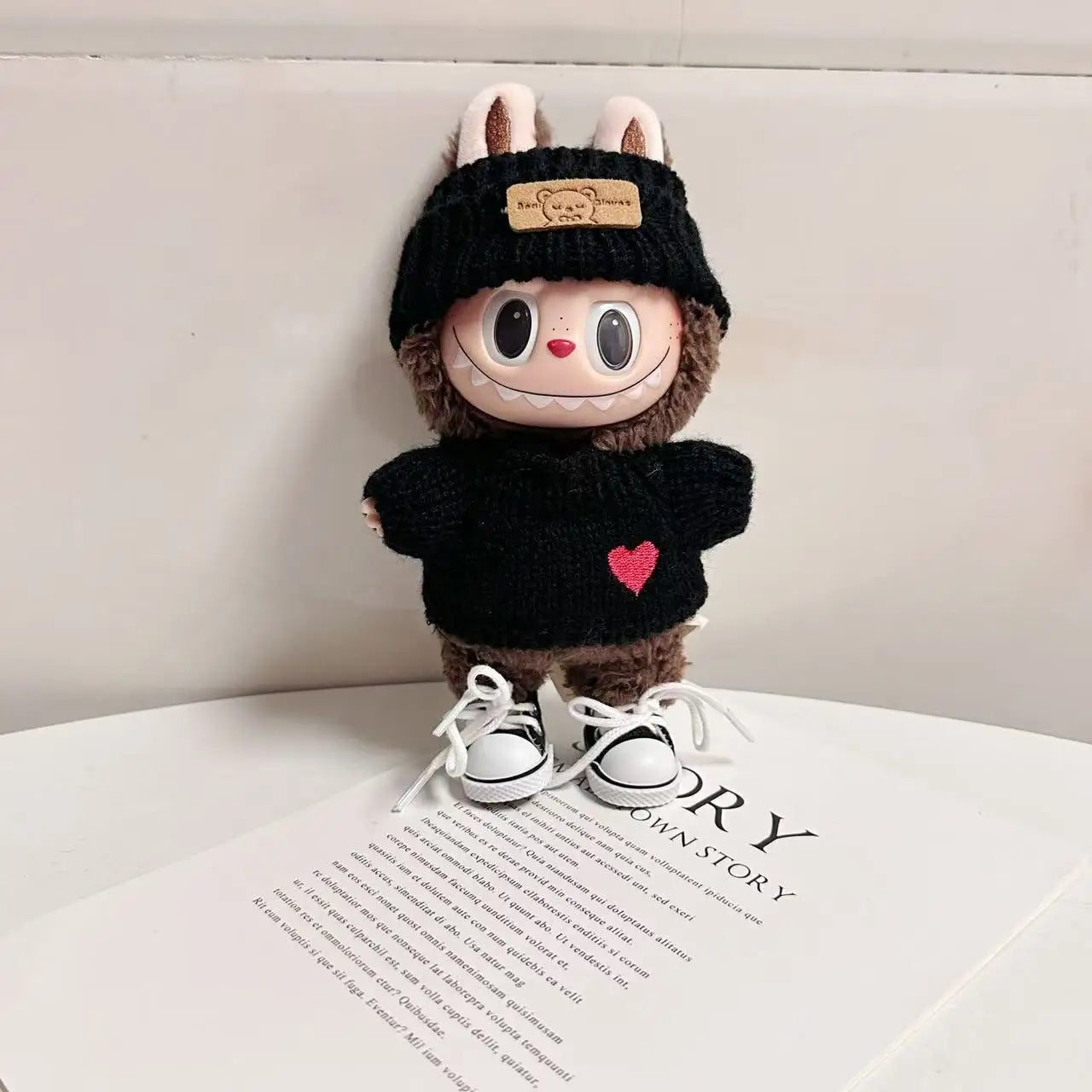 17cm Labubu Doll Clothes — Monster Outfit with Hat, Love Sweater & Casual Shoes for Sitting Party Accessories