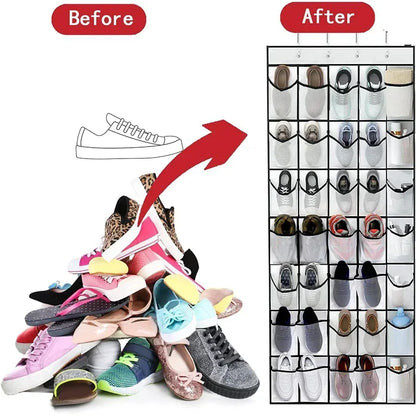 Over The Door Shoe Organizer - 12/24 Grid Large Mesh Pocket Hanging Rack for Closet Storage & Shoe Holder