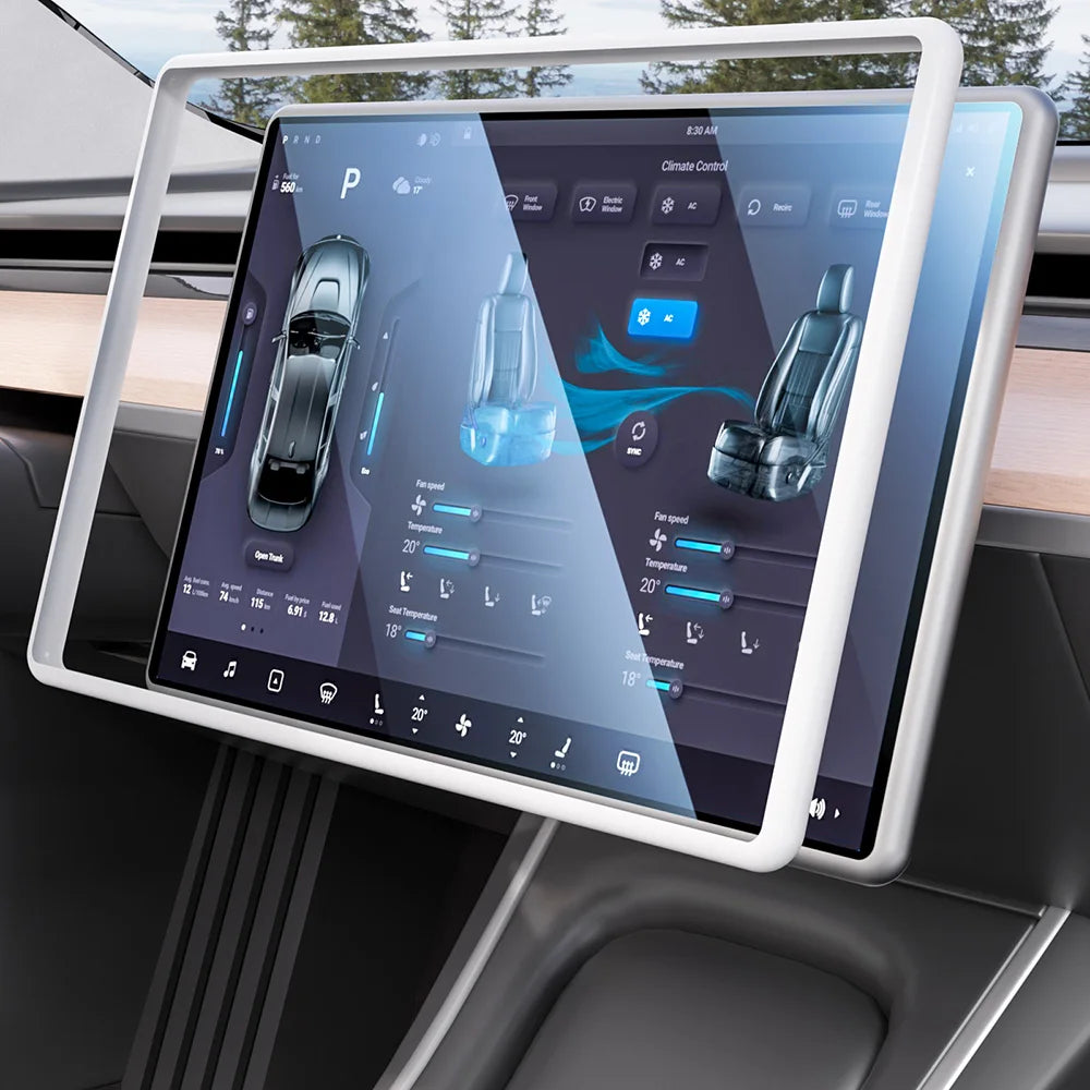 Gloss Navigation Screen Protector Frame for Tesla Model 3/Y – Soft Silicone Edge Display Cover & Central Control Protector