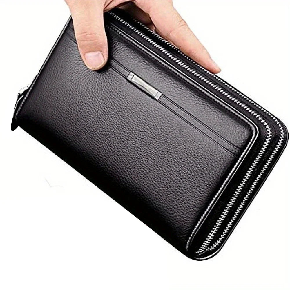 Men’s Long Leather Wallet Clutch – Large Business Purse & Phone Card Holder Gift for Dad, Husband, Boyfriend