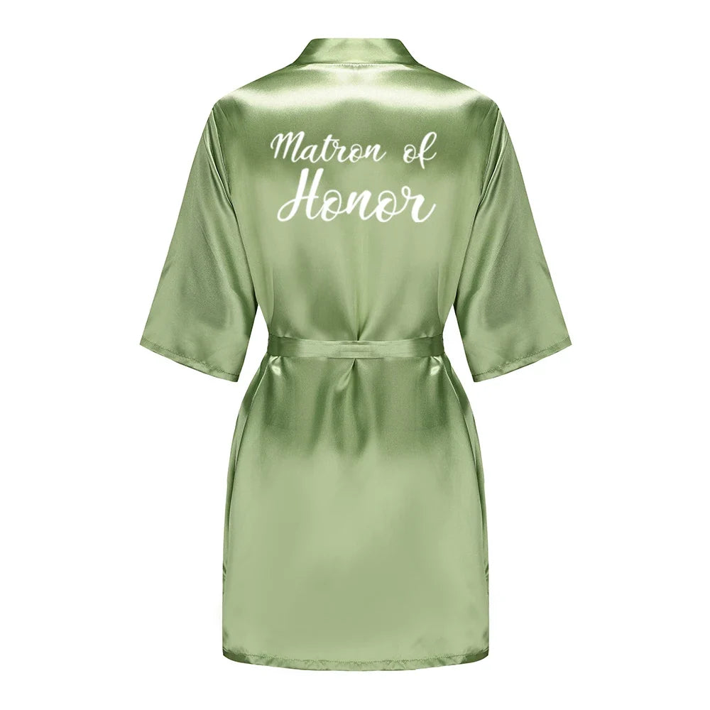 Plus Size Satin Silk Robe for Women - Wedding Bride Bridesmaid Bathrobe Sleepwear in Sage Green
