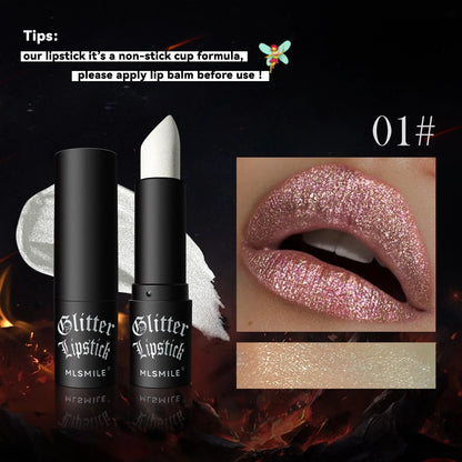 7-Color Glitter Lipstick – Waterproof, Long-Lasting Diamond Pearlescent Metallic Lip Gloss for Women