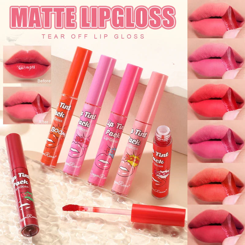 Peel-Off Waterproof Lip Gloss & Lip Stain – Long Lasting Non-Stick Matte Liquid Lipstick, Rose Tint Tattoo Effect Makeup for Bold Color Lips