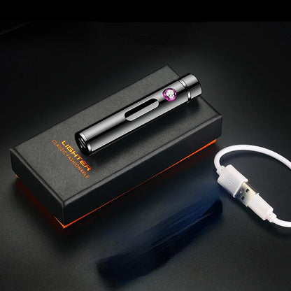 USB Rechargeable Cylindrical Dual Arc Plasma Lighter – Portable Metal Cigarette Lighter