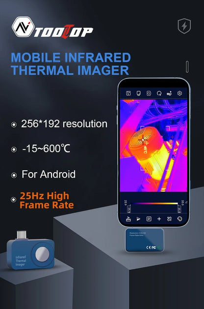TOOLTOP T7 Android Thermal Imager – 256x192 Mobile Thermal Imaging Camera, Type-C, 25Hz for Solar Panel & Device Fault Detection