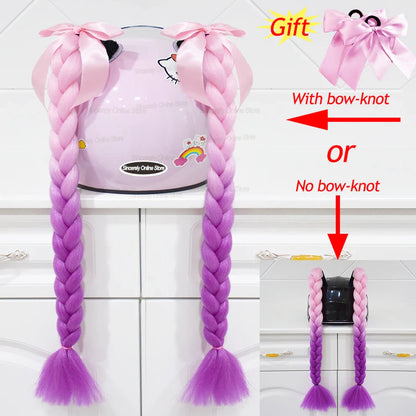 2pcs Motorcycle Helmet Braids - Woman's Twist Pigtail Wig for Helmets, 164 Colors with Sucker
