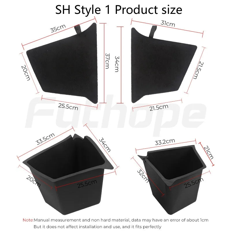 Futhope Car Trunk Side Storage Box for Tesla Model Y 2018-2024 – Hollow Cover Organizer with Flocking Mat & Partition Board