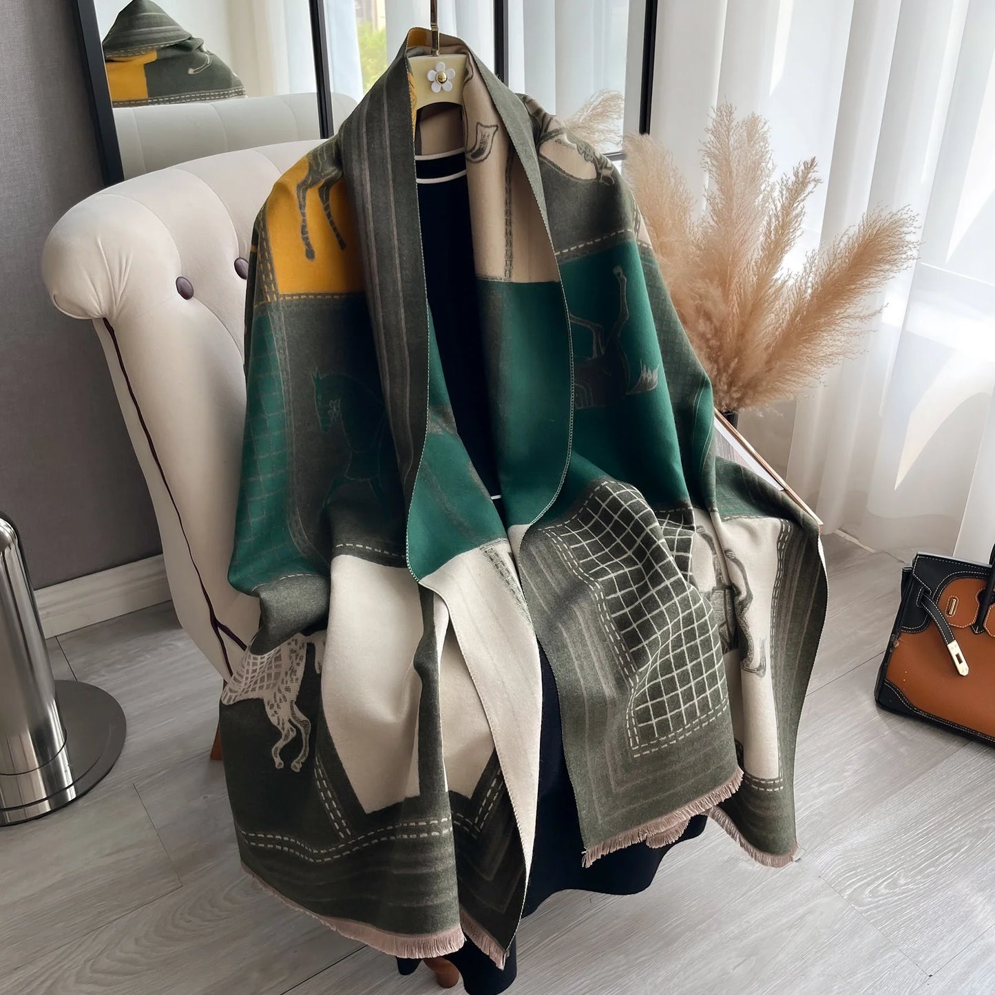 Autumn Winter Women’s Scarf — Pashmina Shawl & Wrap, Thick Cashmere Blanket Stole, Warm Outdoor Bufanda 2024 New Print