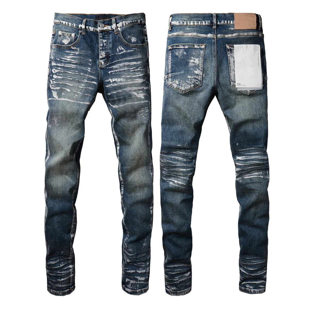 2025 Men’s High Street Ripped Skinny Jeans — Low Rise Blue Distressed Denim Fashion Repair Trousers 9003