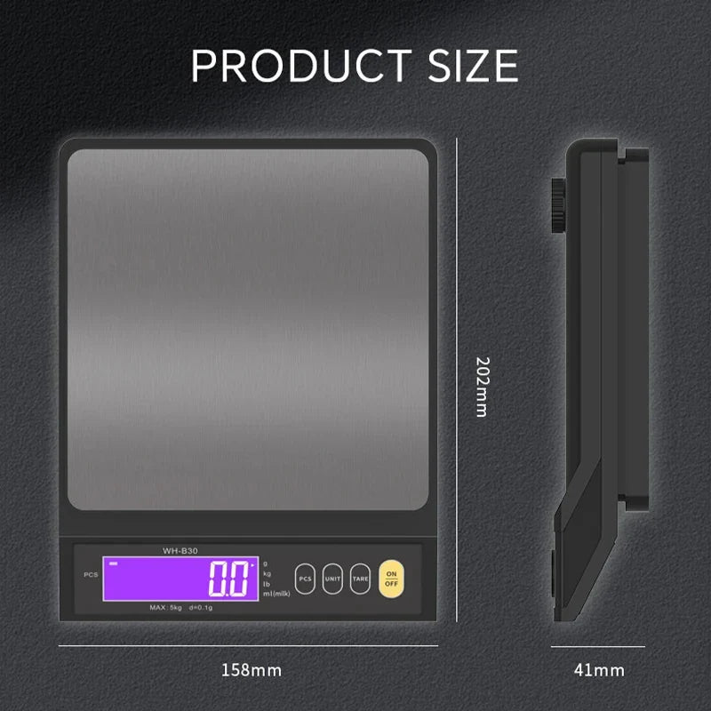 5kg/0.1g and 10kg/1g Digital Electronic Kitchen Scale, LCD Display, Fully Waterproof Stainless Steel Weighing Tool for Baking