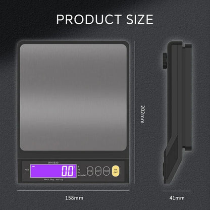 5kg/0.1g and 10kg/1g Digital Electronic Kitchen Scale, LCD Display, Fully Waterproof Stainless Steel Weighing Tool for Baking