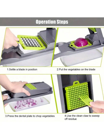 Multifunctional 14/16-in-1 Vegetable Chopper – Kitchen Food Grater, Slicer & Dicer with Handle