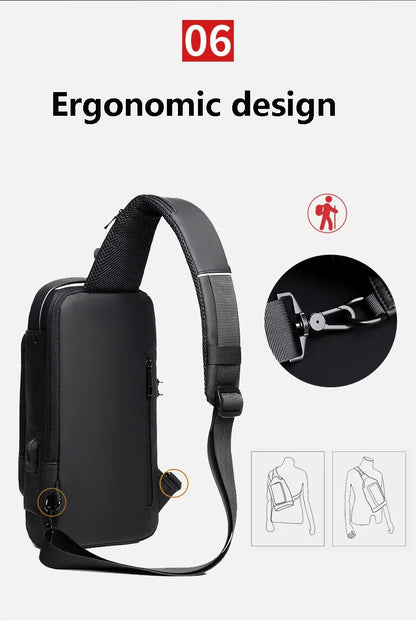 Designer Multifunction Anti-Theft USB Shoulder Bag – Travel Crossbody Messenger Sling Chest Bag for Men, Luxury Brand