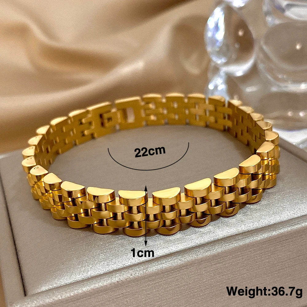 Greatera Five-Layer 10mm Beaded Bracelet – Two-Tone Stainless Steel Watch Chain Bangle Jewelry for Men & Women