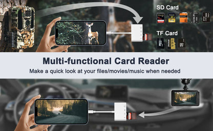 4-in-1 USB Card Reader – SD/TF Card Adapter for iPhone 14/13/12/11 Pro Max & iPad, Lightning Fast Charging for MacBook & Camera