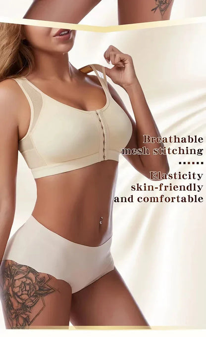 S-5XL Front Closure Posture Corrector Bra – Lift-Up Push-Up Sports Bra with Cross Back for Women, Shockproof Support